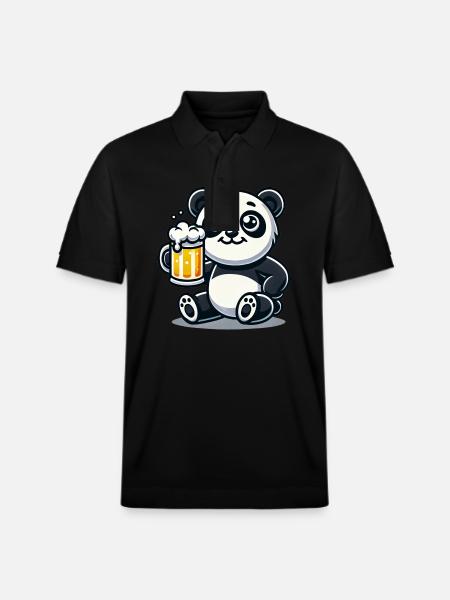 Cute Panda Drinking Beer - Stanley/Stella Unisex Bio-Poloshirt PREPSTER - Schwarz