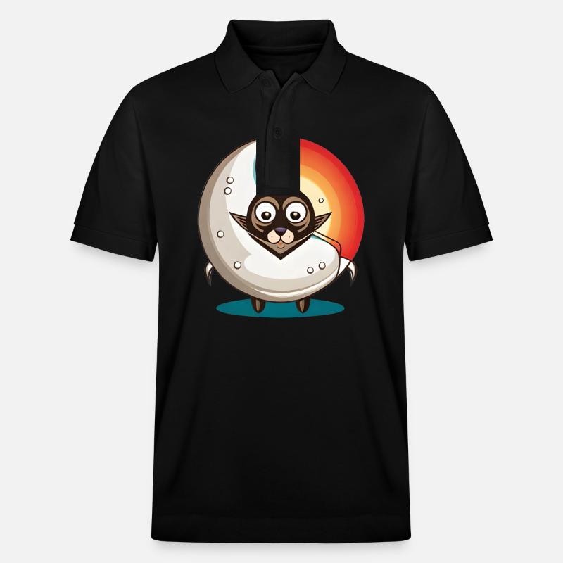 Katze mit Mond - Stanley/Stella Unisex Bio-Poloshirt PREPSTER - Schwarz