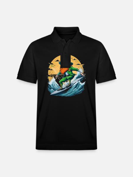 St. Patrick's Day Shamrock Surfing - Stanley/Stella Unisex Organic Polo Shirt PREPSTER - black