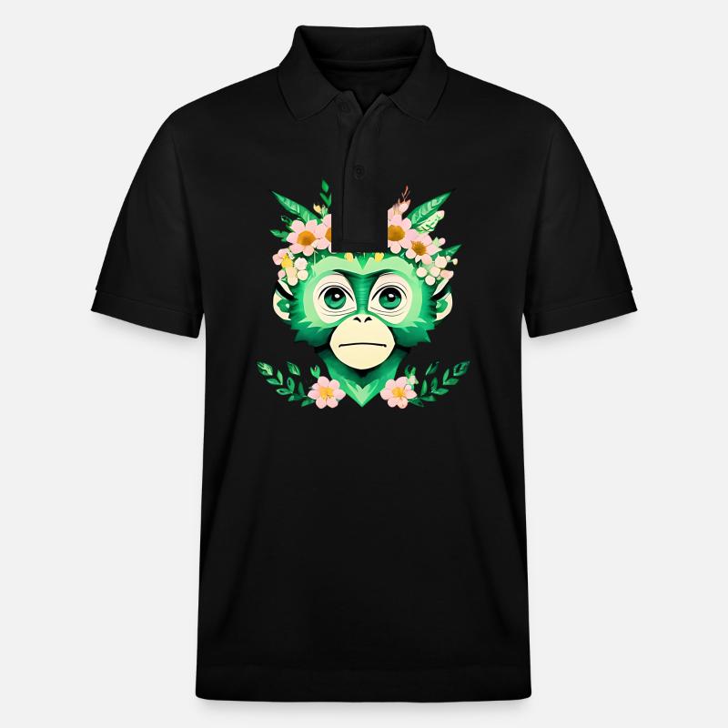 Blumiger Affenfreund - Stanley/Stella Unisex Bio-Poloshirt PREPSTER - Schwarz