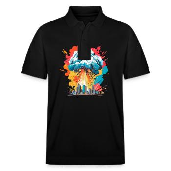 Nukleare Explosion Pilzwolke - Stanley/Stella Unisex Bio-Poloshirt PREPSTER - Schwarz - Vorne - Roxy (174cm) & Andy (188cm)