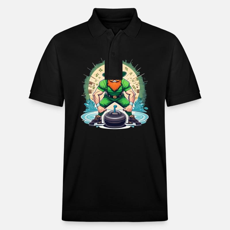 St. Patrick's Day Kleeblatt Curling - Stanley/Stella Unisex Bio-Poloshirt PREPSTER - Schwarz
