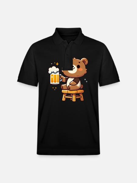 Cute Bear Drinking Beer 3 - Stanley/Stella Unisex Bio-Poloshirt PREPSTER - Schwarz
