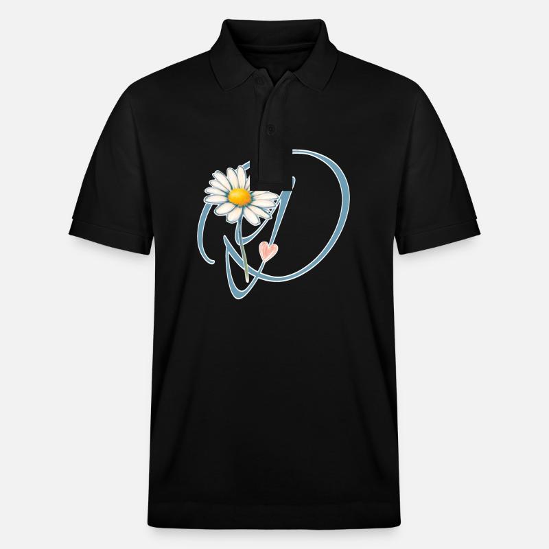 Buchstabe D Gänseblümchen Herz - Stanley/Stella Unisex Bio-Poloshirt PREPSTER - Schwarz