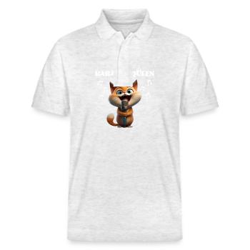 Karaoke Queen Singing Funny Cats Motif - Stanley/Stella Unisex Organic Polo Shirt PREPSTER - heather white - Front - Roxy (174cm) & Andy (188cm)