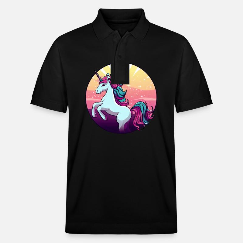 Einhorn springt Sunset - Stanley/Stella Unisex Bio-Poloshirt PREPSTER - Schwarz
