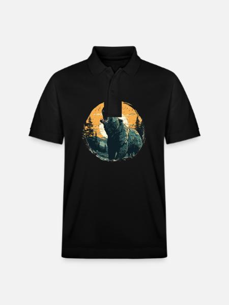 Grizzly in sundown retro style - Stanley/Stella Unisex Organic Polo Shirt PREPSTER - black
