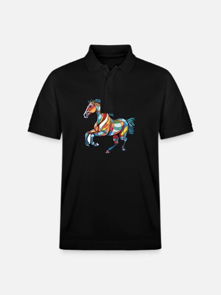 Hesteløb Galop Farverigt akvareldyr - Stanley/Stella PREPSTER økologisk unisex poloshirt - sort