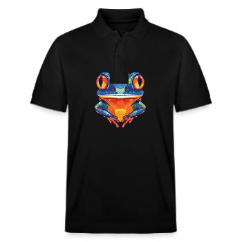 Laubfrosch Bunte Aquarell-Tierillustration - Stanley/Stella Unisex Bio-Poloshirt PREPSTER - Schwarz - Vorne - Roxy (174cm) & Andy (188cm)