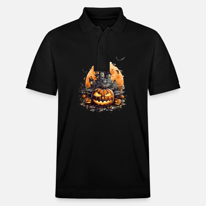 Spooky Halloween Haunted House Pumpkin Bat - Polo PREPSTER bio Stanley/Stella Unisexe - noir