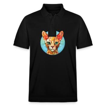 Rote Devon Rex Katze bunte Aquarell-Illustration - Stanley/Stella Unisex Bio-Poloshirt PREPSTER - Schwarz - Vorne - Roxy (174cm) & Andy (188cm)