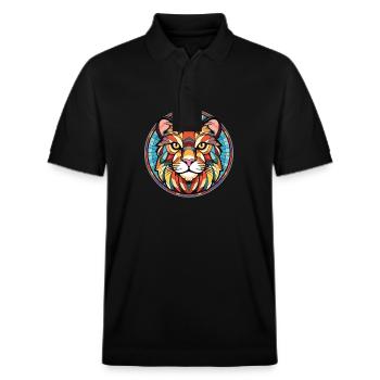 Tiger Cat Breed Colorful Watercolor Illustration - Stanley/Stella Unisex Organic Polo Shirt PREPSTER - black - Front - Roxy (174cm) & Andy (188cm)