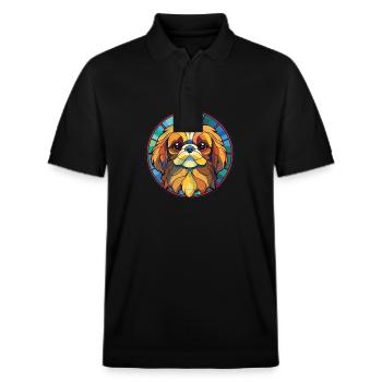 Pekinesische Hunderasse Aquarell Glas Illustration - Stanley/Stella Unisex Bio-Poloshirt PREPSTER - Schwarz - Vorne - Roxy (174cm) & Andy (188cm)