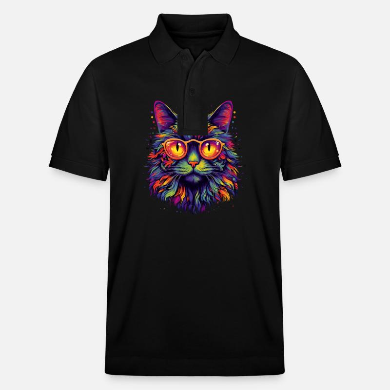 Bunte Katze mit Brille - Stanley/Stella Unisex Bio-Poloshirt PREPSTER - Schwarz