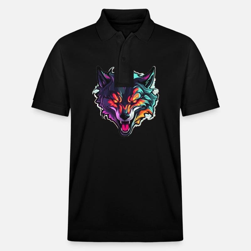 Loup - Illustration - Polo PREPSTER bio Stanley/Stella Unisexe - noir