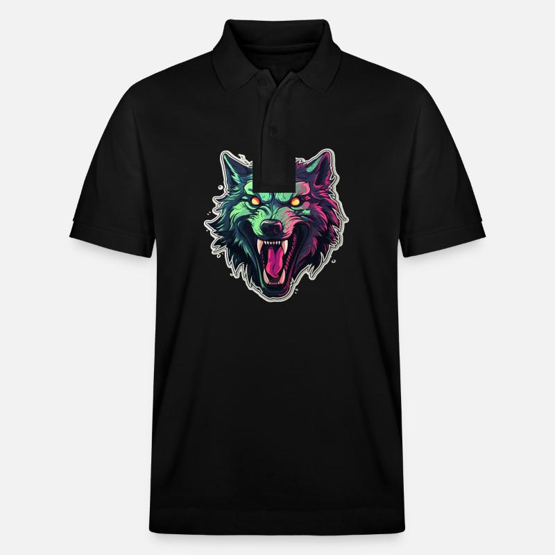 Loup - Illustration - Polo PREPSTER bio Stanley/Stella Unisexe - noir