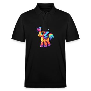 Ponny Aquarelle Colorée Dessin Animé Kawaii Animal - Polo PREPSTER bio Stanley/Stella Unisexe - noir - Devant - Roxy (174cm) & Andy (188cm)