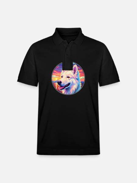 Chien de berger blanc race coloré dessin animé Watercol - Polo PREPSTER bio Stanley/Stella Unisexe - noir
