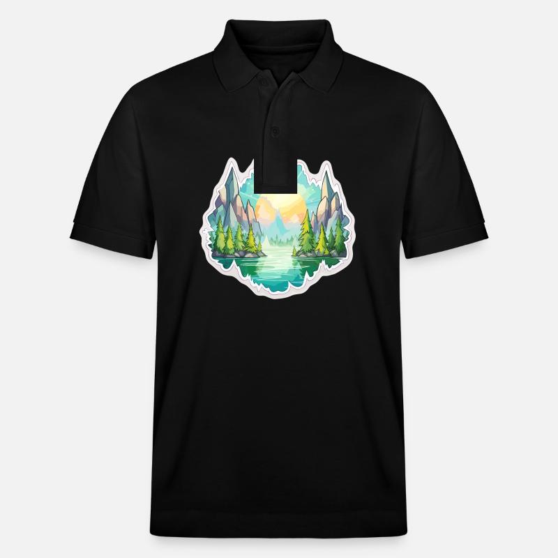 Landschaft - Illustration - Stanley/Stella Unisex Bio-Poloshirt PREPSTER - Schwarz