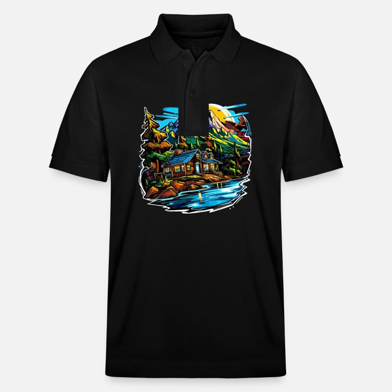 Landschaft - Illustration - Stanley/Stella Unisex Bio-Poloshirt PREPSTER - Schwarz