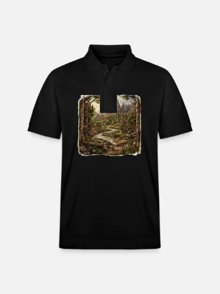 Landschaft - Illustration - Stanley/Stella Unisex Bio-Poloshirt PREPSTER - Schwarz