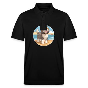 Tibetan Terrier Dog Breed Cartoon Kawaii Clipart - Stanley/Stella Unisex Organic Polo Shirt PREPSTER - black - Front - Roxy (174cm) & Andy (188cm)