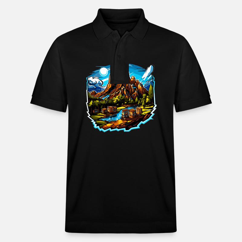 Landschaft - Illustration - Stanley/Stella Unisex Bio-Poloshirt PREPSTER - Schwarz