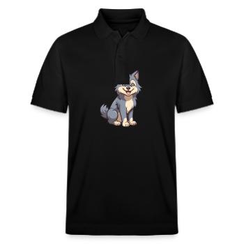 Wolf Cute Cartoon Kawaii Watercolor Animal Pet - Stanley/Stella Unisex Organic Polo Shirt PREPSTER - black - Front - Roxy (174cm) & Andy (188cm)