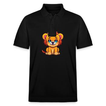 Lion Mignon Dessin Animé Kawaii Aquarelle Animal De Compagnie - Polo PREPSTER bio Stanley/Stella Unisexe - noir - Devant - Roxy (174cm) & Andy (188cm)