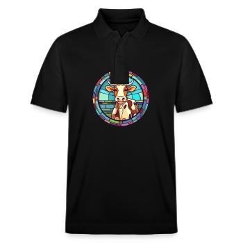 Vache vitrail coloré dessin animé Kawaii Animal - Polo PREPSTER bio Stanley/Stella Unisexe - noir - Devant - Roxy (174cm) & Andy (188cm)