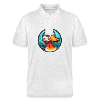 Mandarinente Buntglas Bunte Karikatur Kawai - Stanley/Stella Unisex Bio-Poloshirt PREPSTER - Weiß meliert - Vorne - Roxy (174cm) & Andy (188cm)
