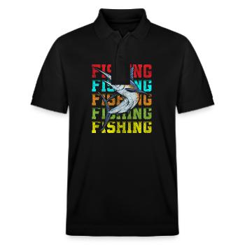 fishing, perch, bait, pike - Stanley/Stella Unisex Organic Polo Shirt PREPSTER - black - Front - Roxy (174cm) & Andy (188cm)