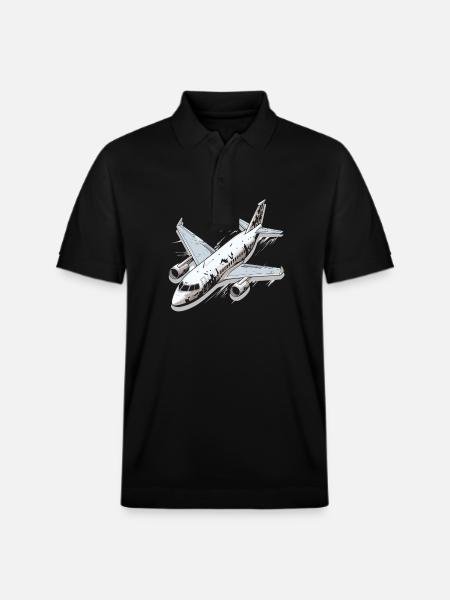 Airplane - illustration - Stanley/Stella Unisex Organic Polo Shirt PREPSTER - black