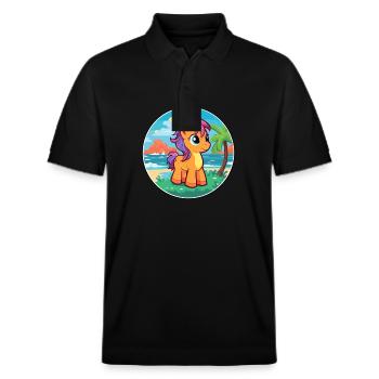 Ponny aquarelle dessin animé Kawaii Clipart Animal - Polo PREPSTER bio Stanley/Stella Unisexe - noir - Devant - Roxy (174cm) & Andy (188cm)