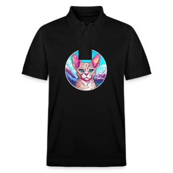 Devon Rex Katze Bunte Karikatur Aquarell Illustra - Stanley/Stella Unisex Bio-Poloshirt PREPSTER - Schwarz - Vorne - Roxy (174cm) & Andy (188cm)