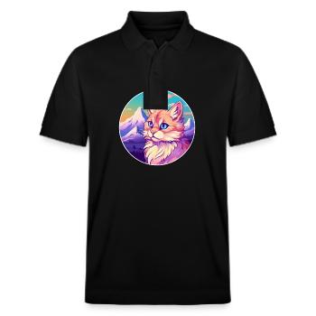 Somali Katze Bunte Karikatur Aquarell Illustration - Stanley/Stella Unisex Bio-Poloshirt PREPSTER - Schwarz - Vorne - Roxy (174cm) & Andy (188cm)