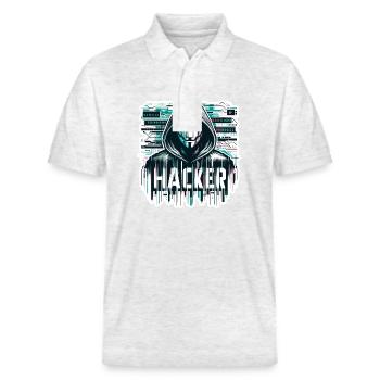 Hacker - Illustration - Stanley/Stella Unisex Organic Polo Shirt PREPSTER - heather white - Front - Roxy (174cm) & Andy (188cm)