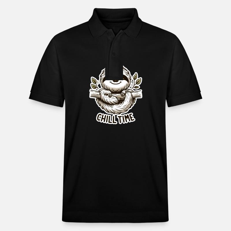 Chill Time - Faultier Illustration - Stanley/Stella Unisex Bio-Poloshirt PREPSTER - Schwarz