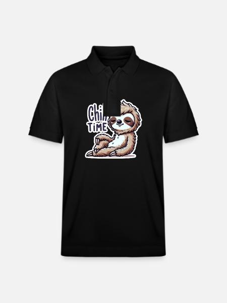 Chill Time - Sloth Illustration - Stanley/Stella Unisex Organic Polo Shirt PREPSTER - black