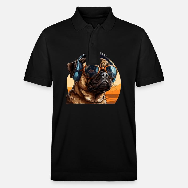 Mops mit Sonnenbrille und Kopfhörer - Stanley/Stella Unisex Bio-Poloshirt PREPSTER - Schwarz