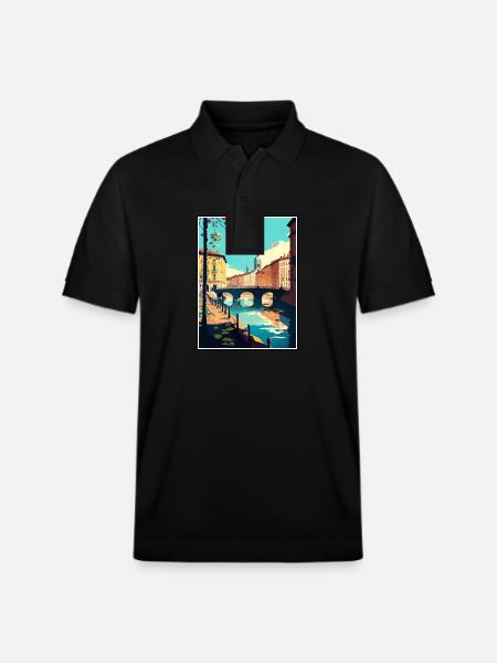 Turyn Włochy Vintage Plakat Podróżniczy WPA Pamiątka - Ekologiczna koszulka polo typu unisex Stanley/Stella PREPSTER - czarny