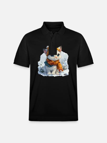 Cute kitten in winter - Stanley/Stella Unisex Organic Polo Shirt PREPSTER - black