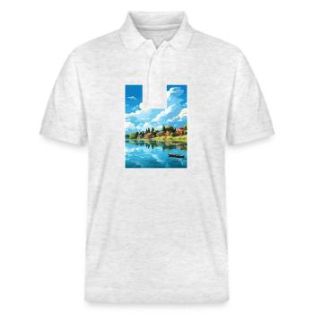 Lake Paladru Deco Vintage Reiseplakat Souvenir - Stanley/Stella Unisex Bio-Poloshirt PREPSTER - Weiß meliert - Vorne - Roxy (174cm) & Andy (188cm)