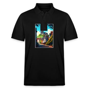 Marburg Deutschland Vintage Reiseposter WPA Souvenir - Stanley/Stella Unisex Bio-Poloshirt PREPSTER - Schwarz - Vorne - Roxy (174cm) & Andy (188cm)
