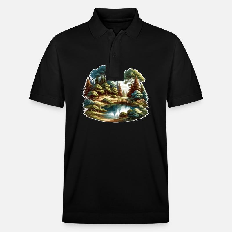 Landschaft - Illustration - Stanley/Stella Unisex Bio-Poloshirt PREPSTER - Schwarz