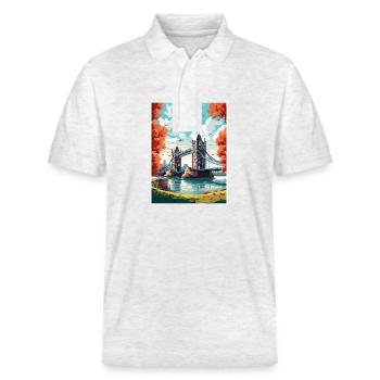 Tower Bridge England Vintage Travel Poster WPA Art - Stanley/Stella Unisex Organic Polo Shirt PREPSTER - heather white - Front - Roxy (174cm) & Andy (188cm)