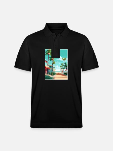 South Beach Texas Vintage Travel Poster Souvenir - Stanley/Stella Unisex Organic Polo Shirt PREPSTER - black
