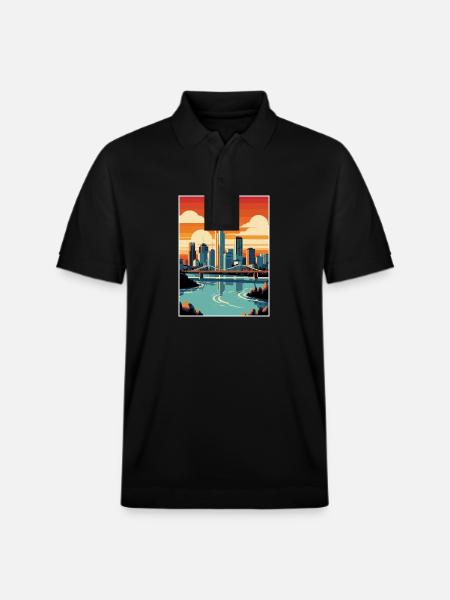 Brisbane Australien Vintage Travel Plakat Souvenir - Stanley/Stella PREPSTER økologisk unisex poloshirt - sort
