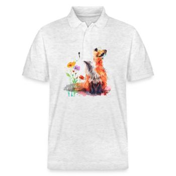 Aquarell Fuchs, Fuchs - Stanley/Stella Unisex Bio-Poloshirt PREPSTER - Weiß meliert - Vorne - Roxy (174cm) & Andy (188cm)