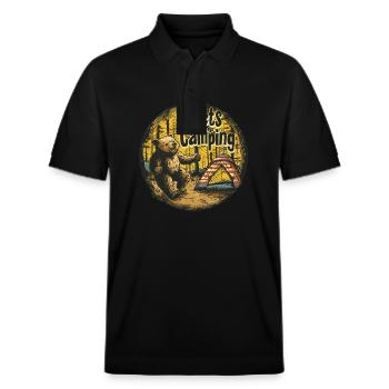 Lets Go Camping Bär - Stanley/Stella Unisex Bio-Poloshirt PREPSTER - Schwarz - Vorne - Roxy (174cm) & Andy (188cm)